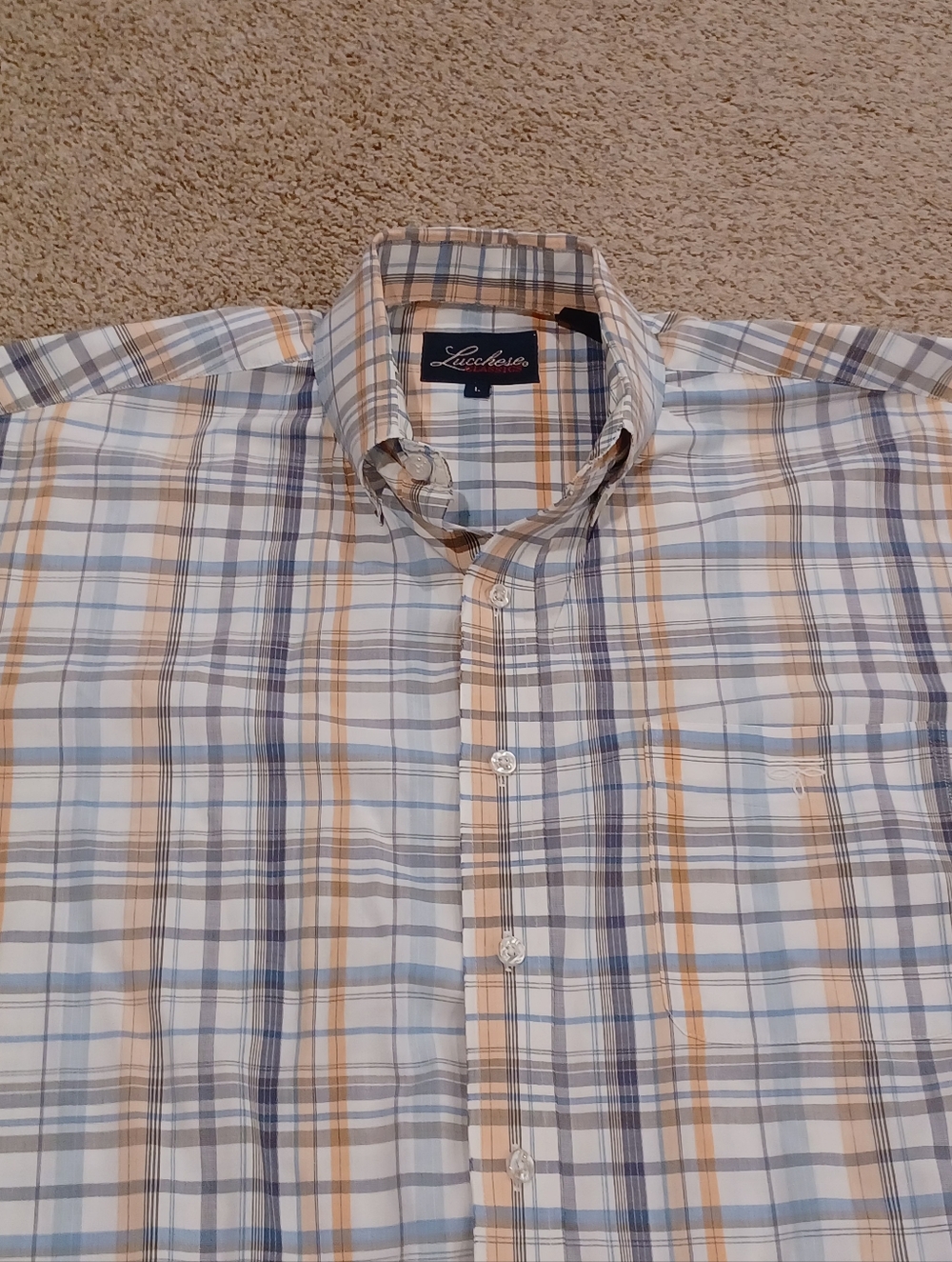 Lucchese Classics Men's  Plaid Button-Down Shirt in Blue, Tan & Beige Size L